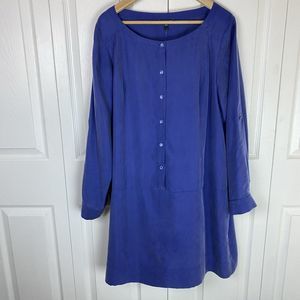 Eileen Fisher L 100% Silk Sandwashed Twill Dress Shift Long Sleeve Button Front